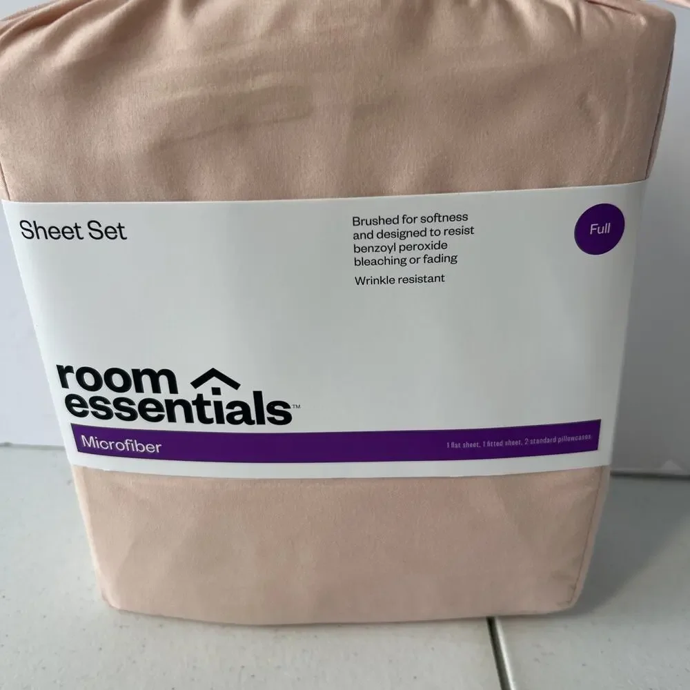 Room Essentials Microfiber Sheet Set Twin Peach Blush 4 Piece New
